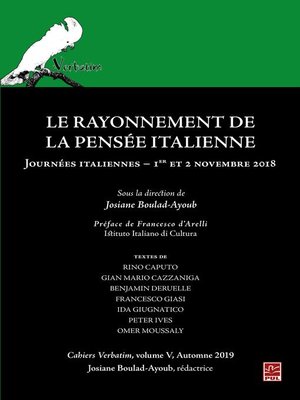 cover image of Le rayonnement de la pensée Italienne--Cahiers Verbatim V